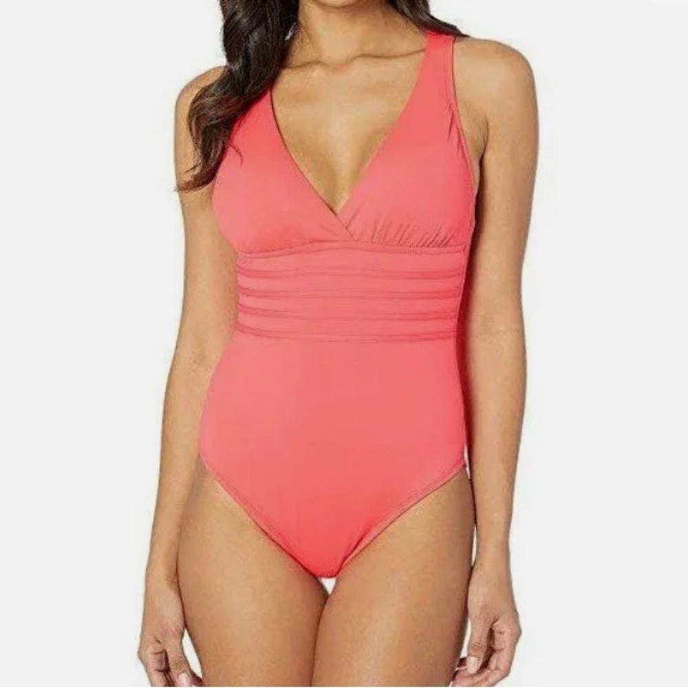 LaBlanca Island Goddess one piece. Color coral.